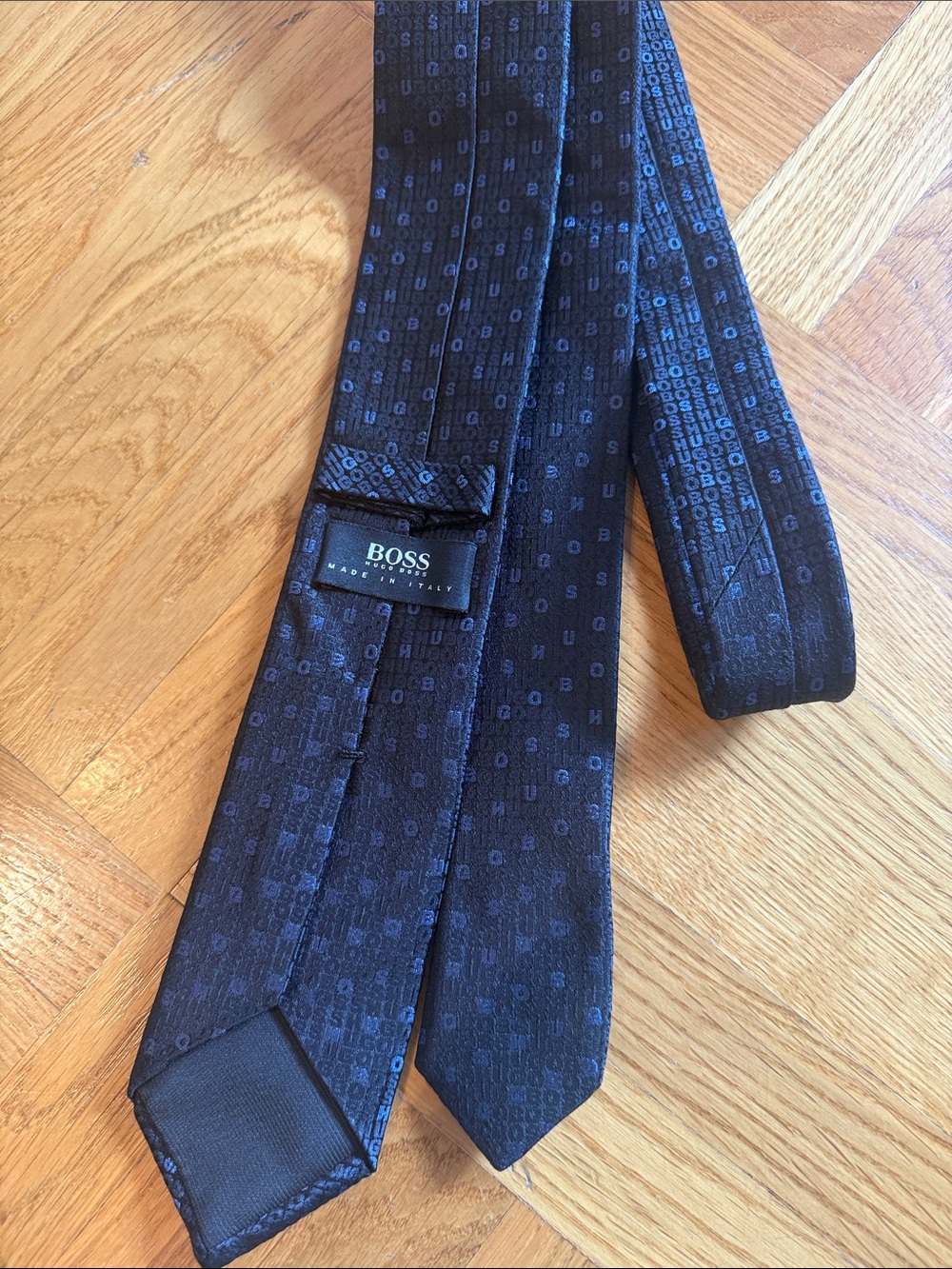 BOSS Men's Navy Blue Patterned Silk Tie
